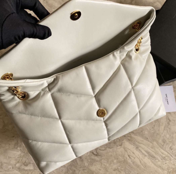 YSL Bi-Fold Back Shoulder Quilted Lambskin Large Bag – White (Golden) - Image 3