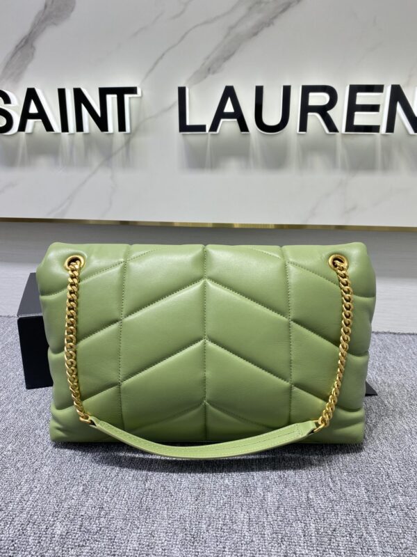 YSL Bi-Fold Back Shoulder Quilted Lambskin Large Bag - Avocado Green - Image 5