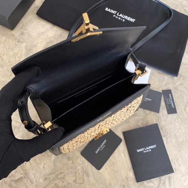 YSL Cassandra Envelope Raffia Straw Poplar Forest Bag - Image 2